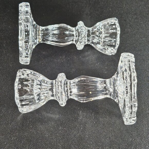 Boxed Pair Of Shannon by Godinger Atlantic 4" Tall Clear Candlesticks Tableware - Picture 6 of 11